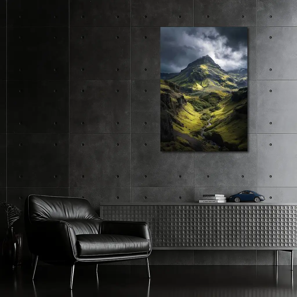 Moody Green Iceland Mountain Valley Landscape – Wall Art