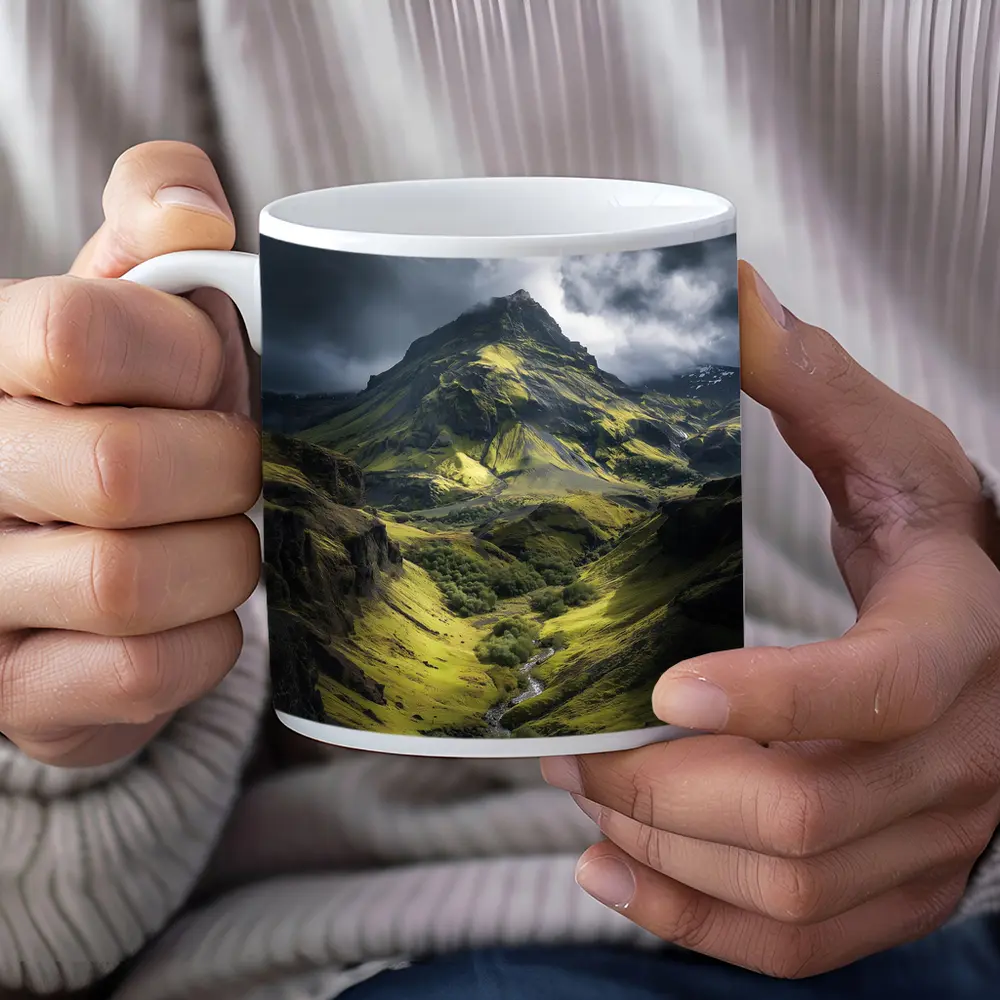 Moody Green Iceland Mountain Valley Landscape – Mugs