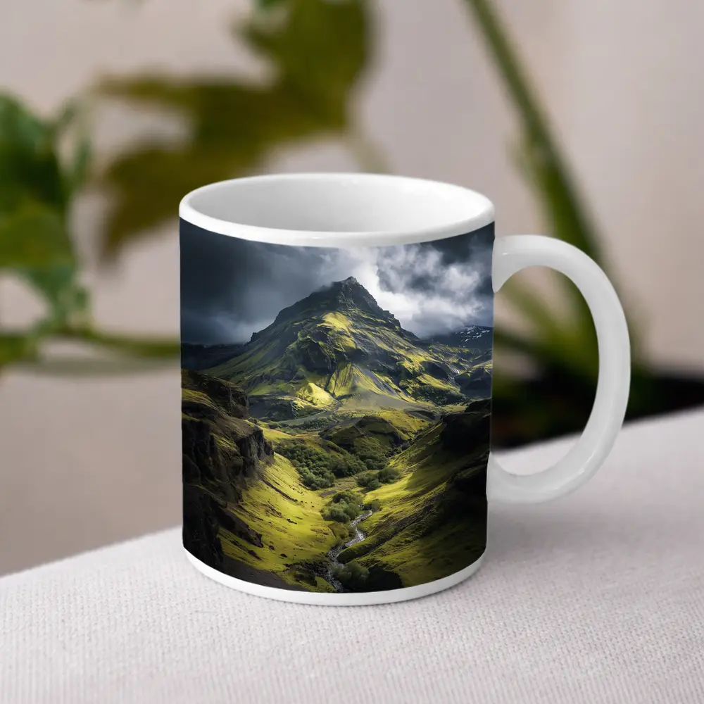 Moody Green Iceland Mountain Valley Landscape – Mugs