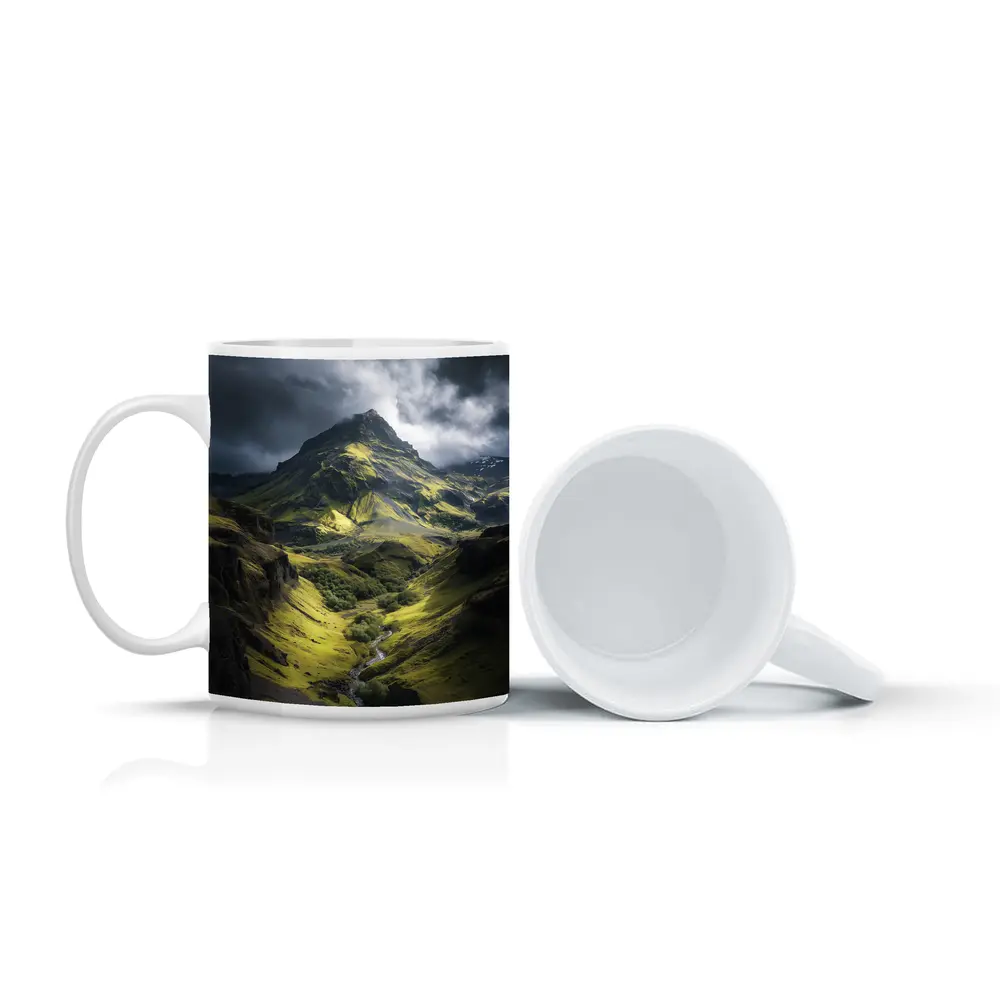 Moody Green Iceland Mountain Valley Landscape – Mugs