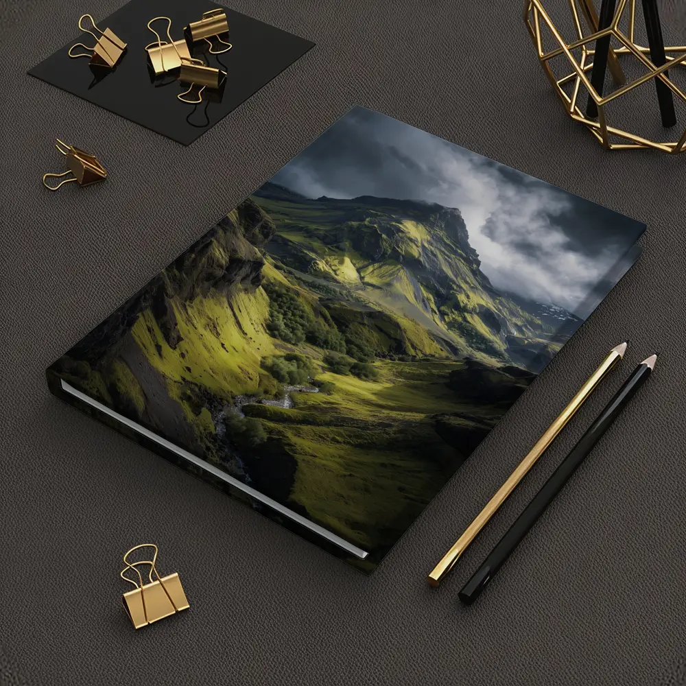 Moody Green Iceland Mountain Valley Landscape – Notebooks