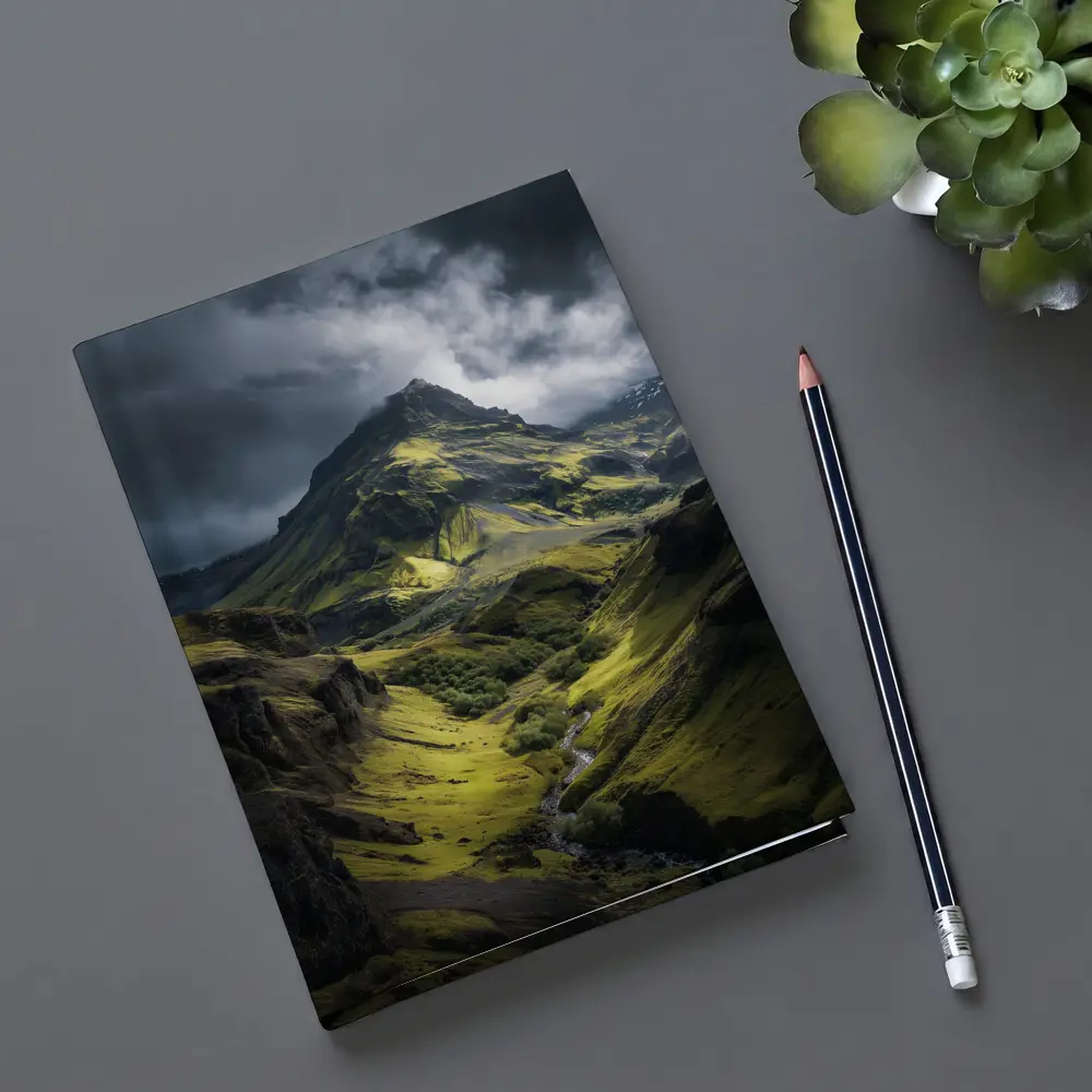 Moody Green Iceland Mountain Valley Landscape – Notebooks