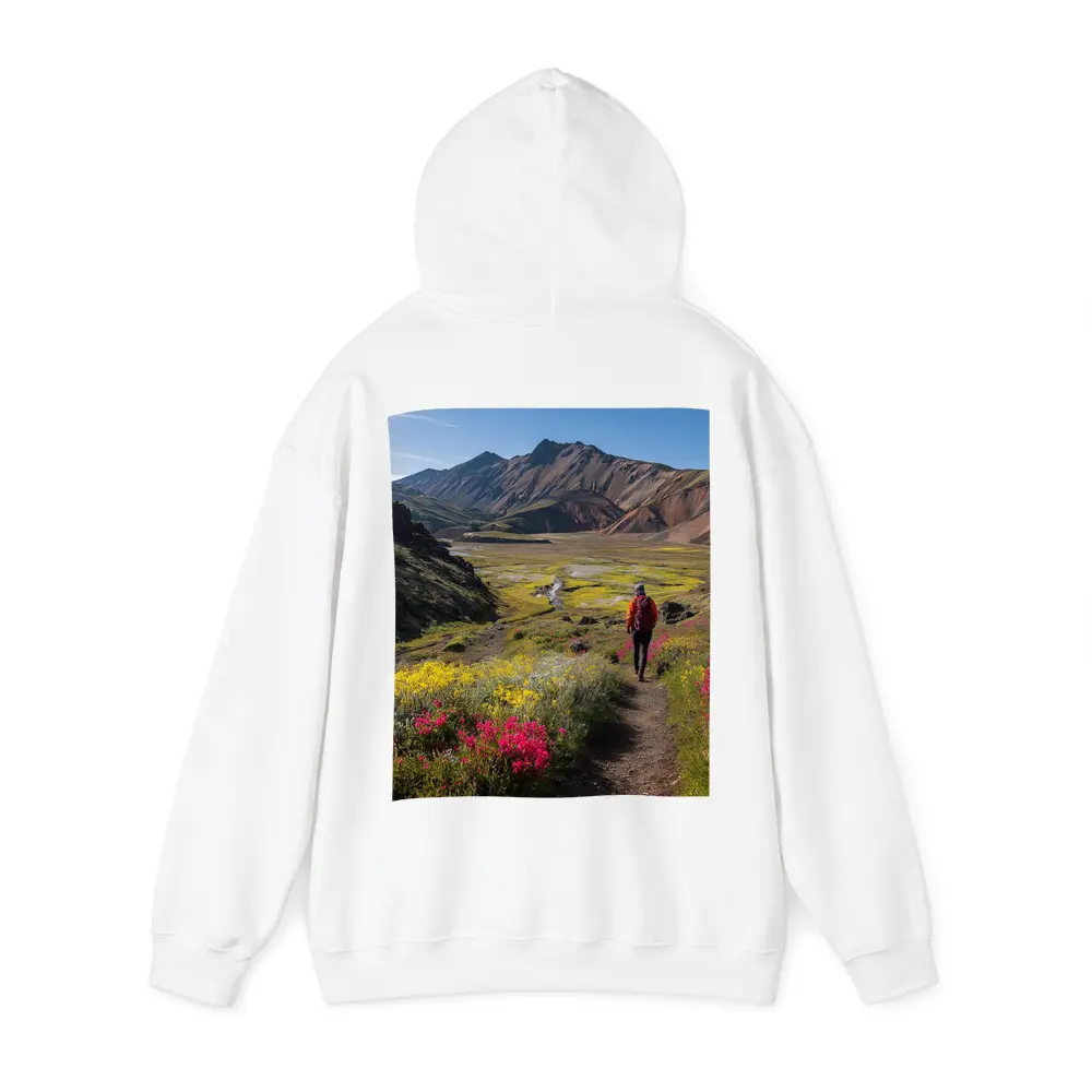 Hiker Walking Mountain Valley Wildflower Trail – Hoodies