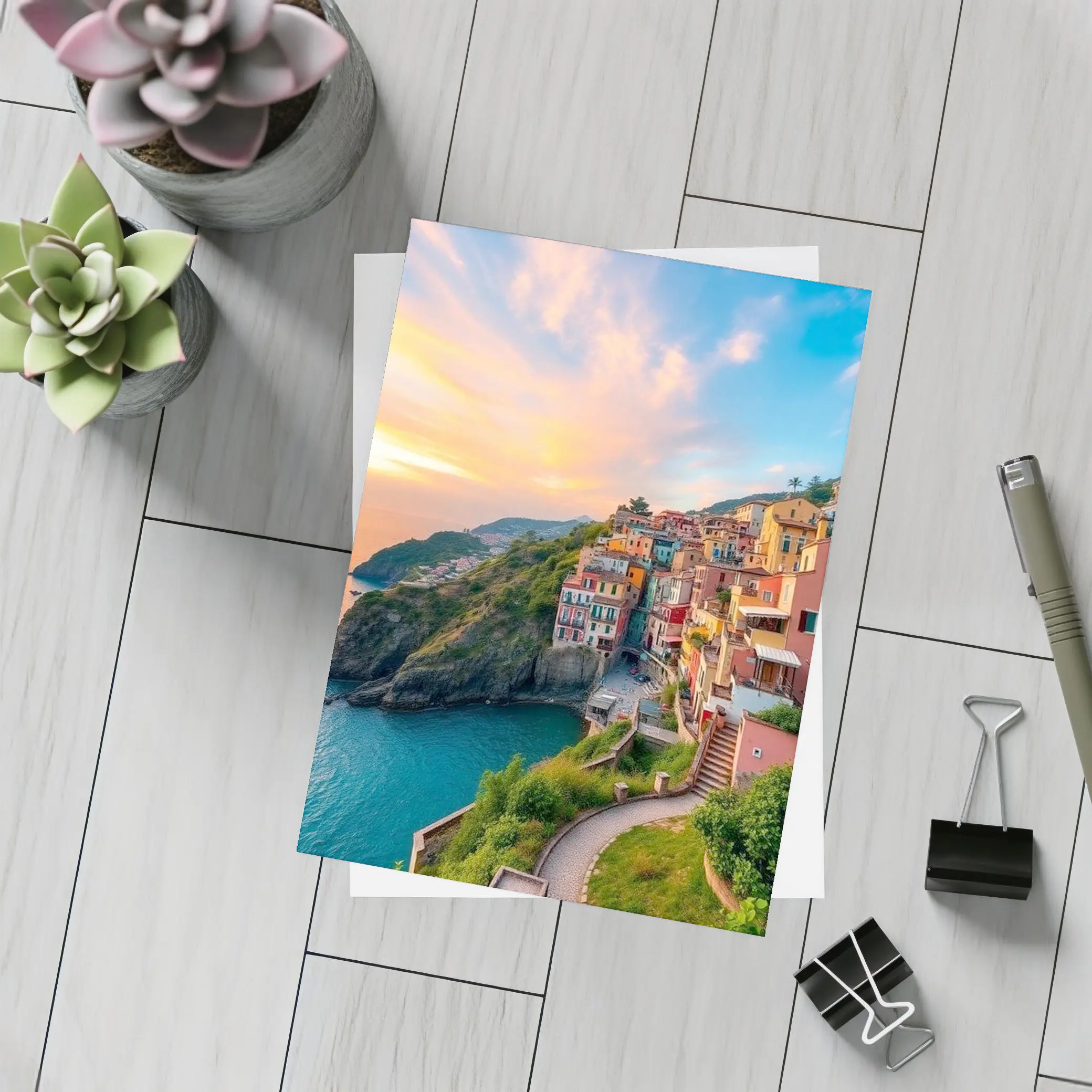 Cinque Terre Cliffside Village Italy Sunset – Postcards