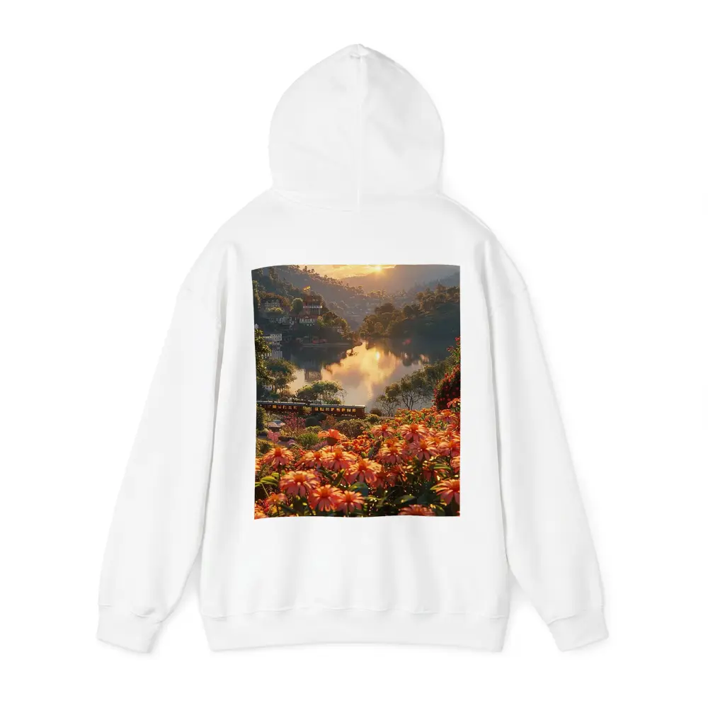 Orange Flowers River Valley Sunset Landscape – Hoodies
