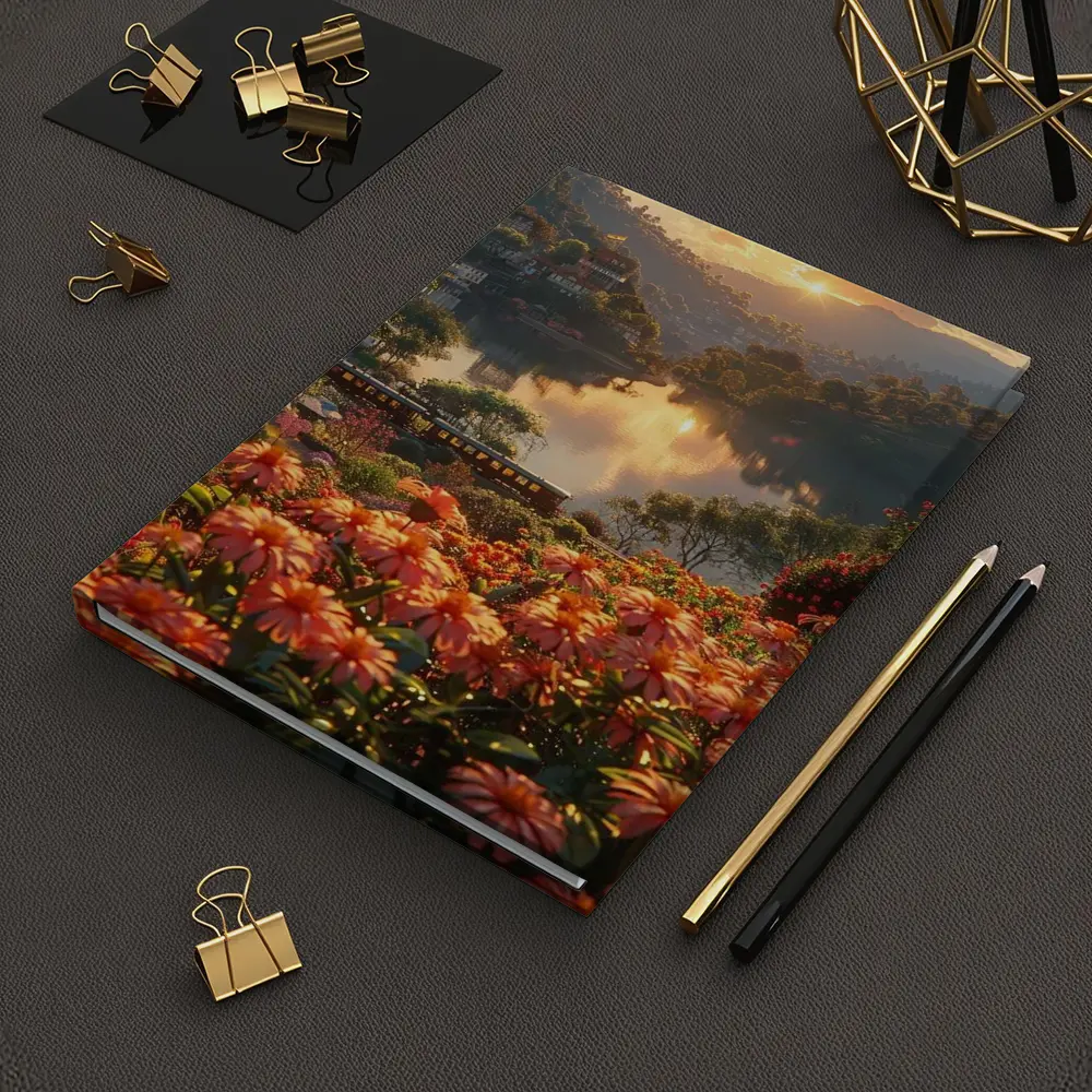 Orange Flowers River Valley Sunset Landscape – Notebooks