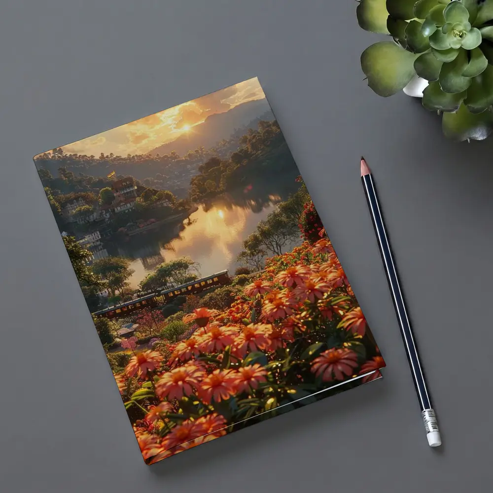 Orange Flowers River Valley Sunset Landscape – Notebooks