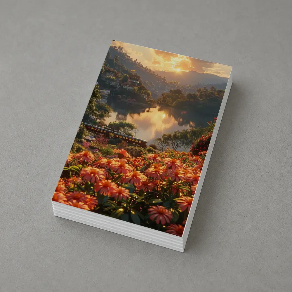 Orange Flowers River Valley Sunset Landscape – Postcards