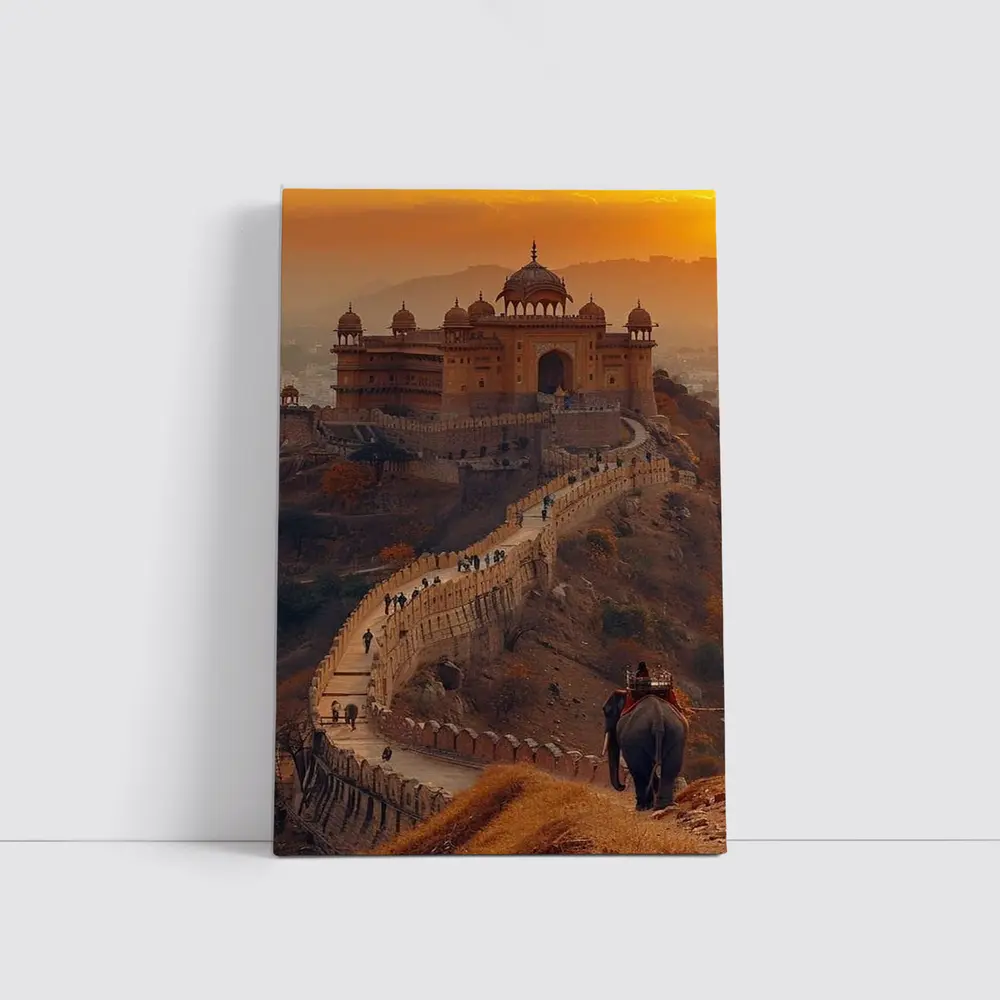 Amber Fort Elephant Rajasthan Golden Sunset – Wall Art