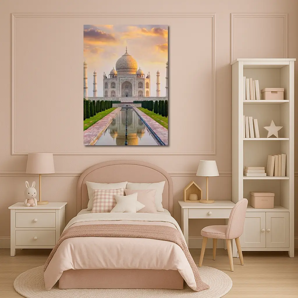Taj Mahal Sunset Golden Sky India – Wall Art