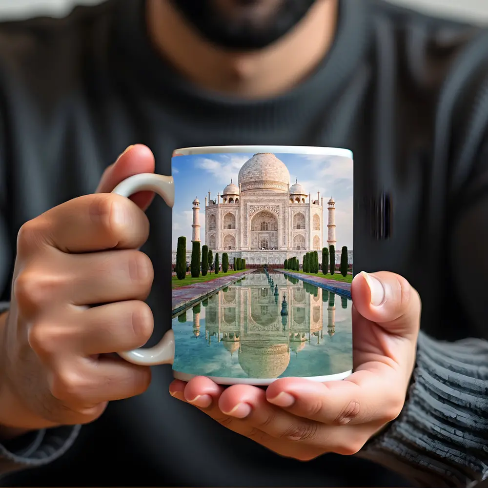 Taj Mahal Reflection Pool Blue Sky – Mugs