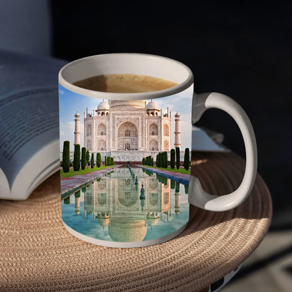 Taj Mahal Reflection Pool Blue Sky – Mugs