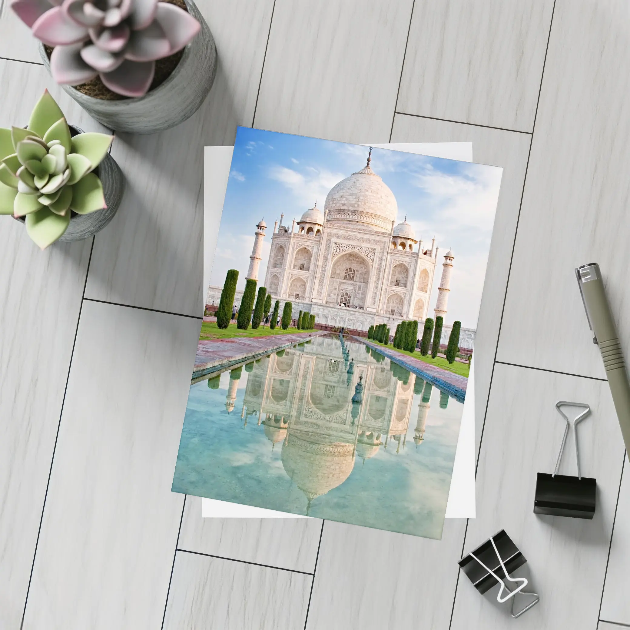 Taj Mahal Reflection Pool Blue Sky – Postcards