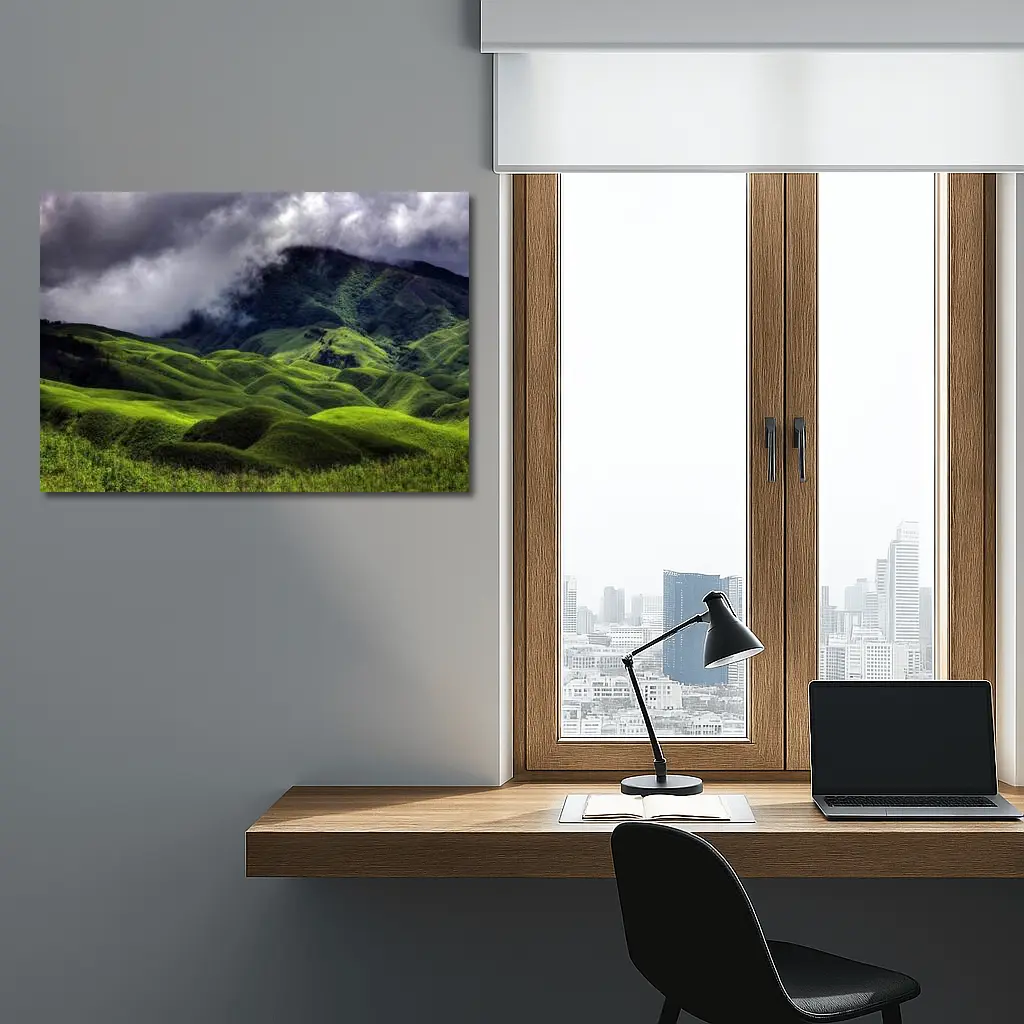 Green Rolling Hills Storm Clouds Mountains – Wall Art