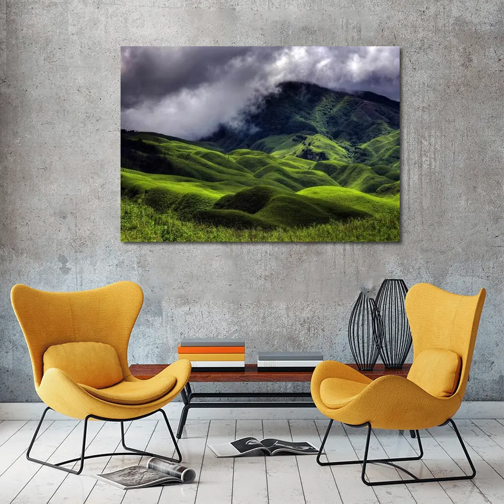 Green Rolling Hills Storm Clouds Mountains – Wall Art