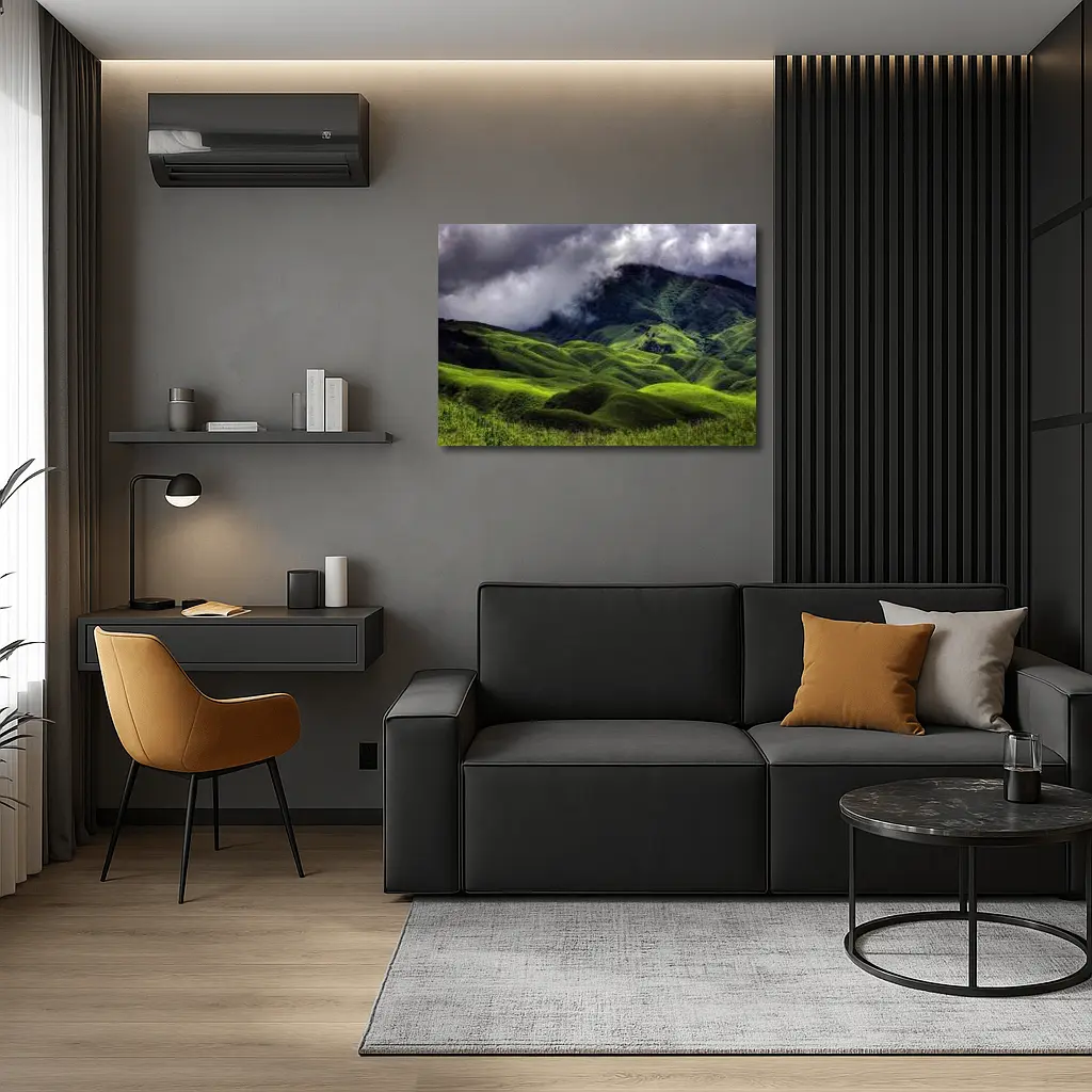 Green Rolling Hills Storm Clouds Mountains – Wall Art