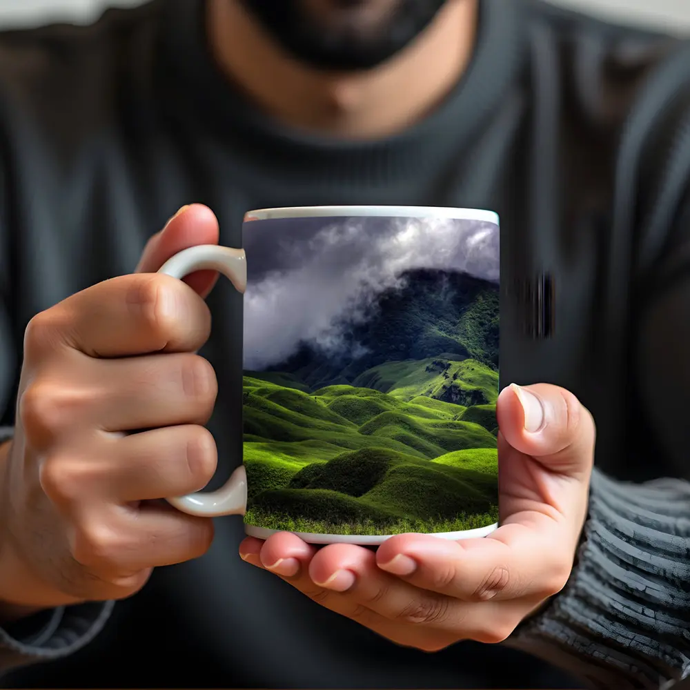 Green Rolling Hills Storm Clouds Mountains – Mugs