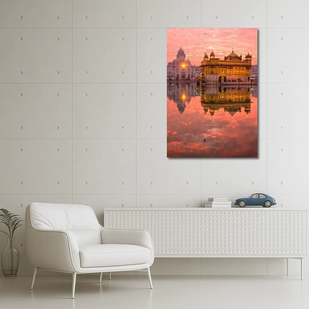 Golden Temple Amritsar Pink Sunset Reflection – Wall Art