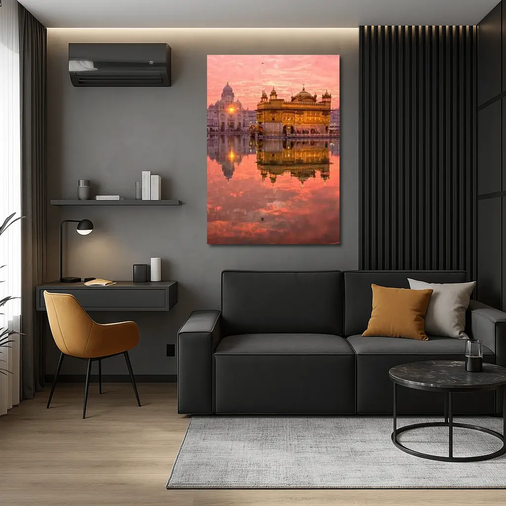 Golden Temple Amritsar Pink Sunset Reflection – Wall Art