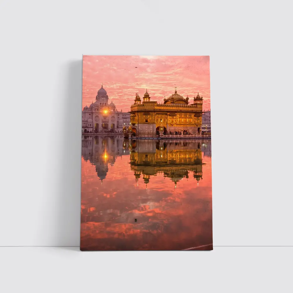 Golden Temple Amritsar Pink Sunset Reflection – Wall Art