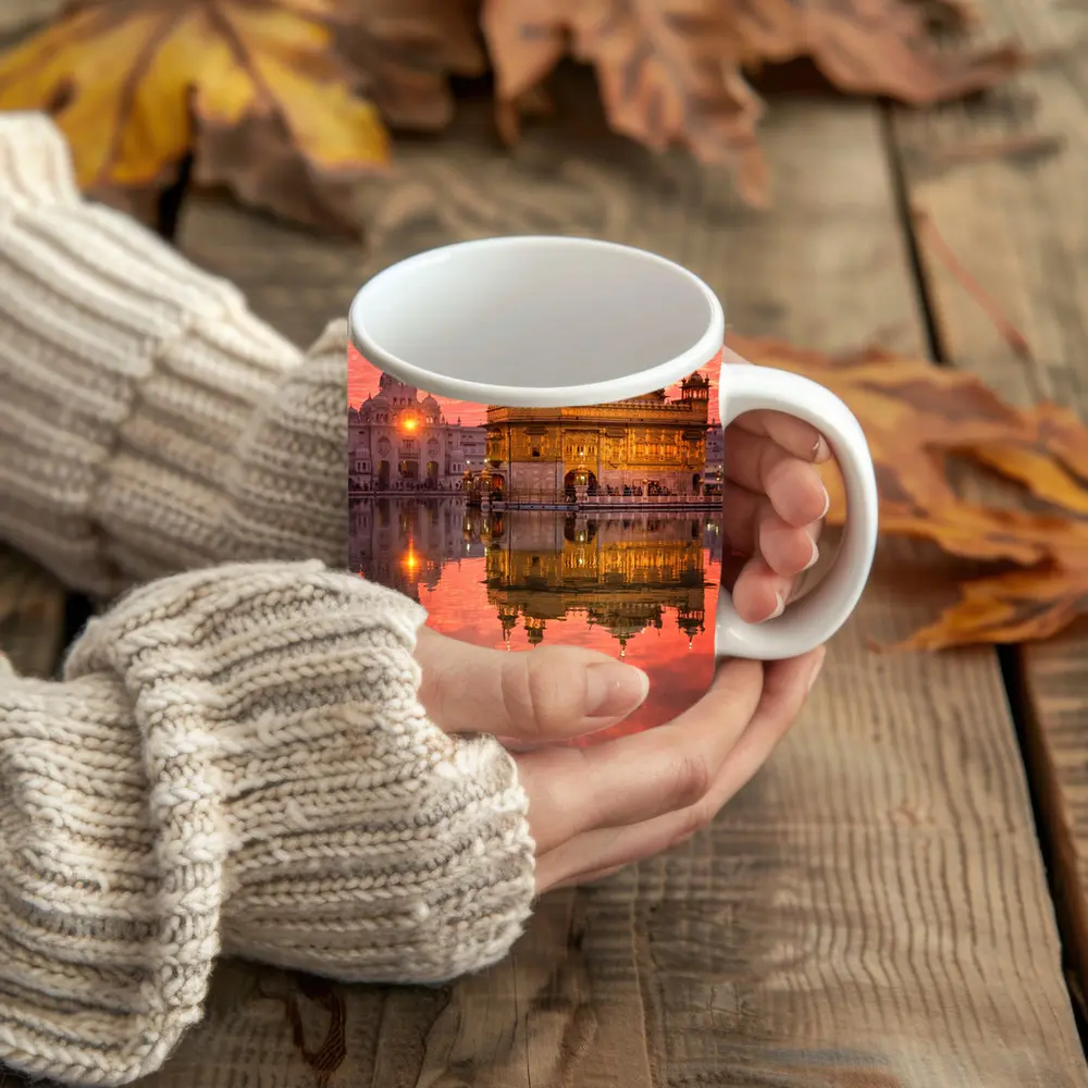 Golden Temple Amritsar Pink Sunset Reflection – Mugs