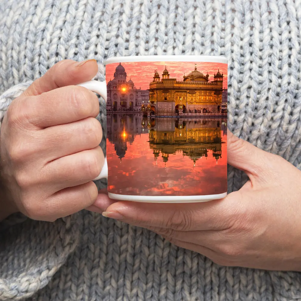 Golden Temple Amritsar Pink Sunset Reflection – Mugs