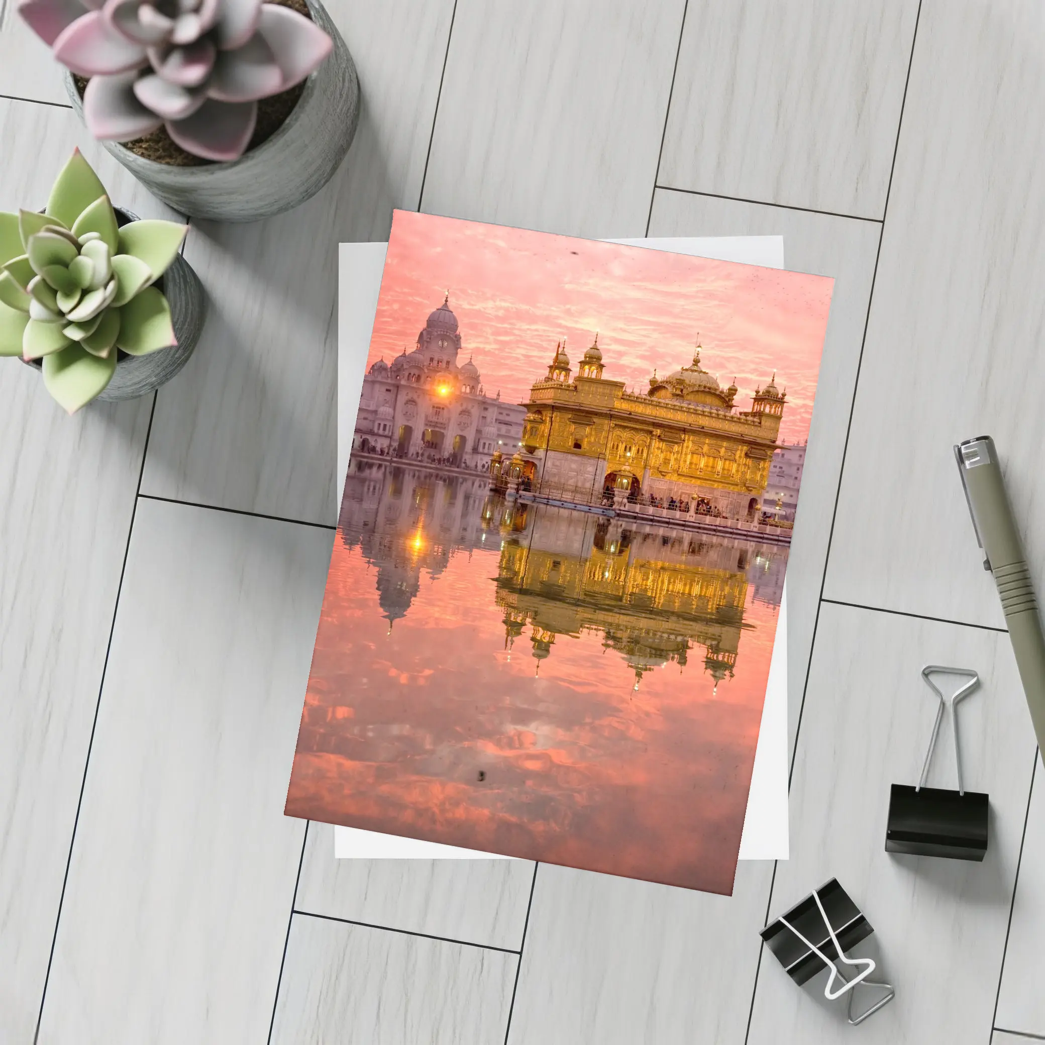 Golden Temple Amritsar Pink Sunset Reflection – Postcards