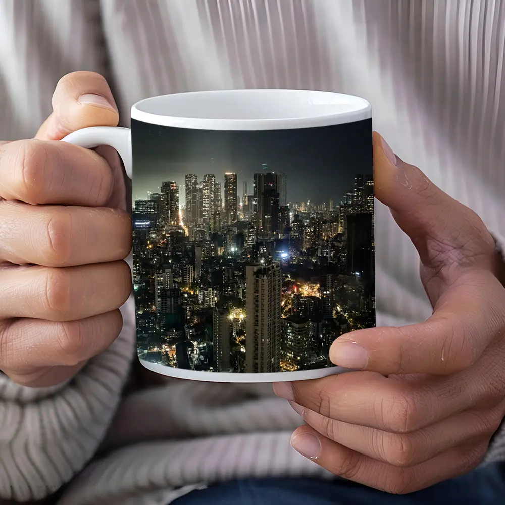 Mumbai City Skyline Glowing At Night – Mugs