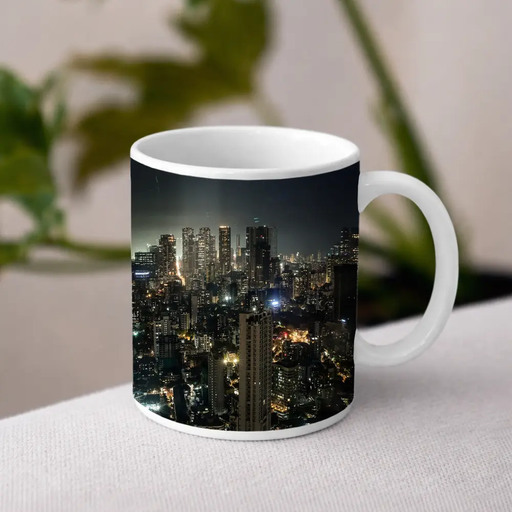 Mumbai City Skyline Glowing At Night – Mugs