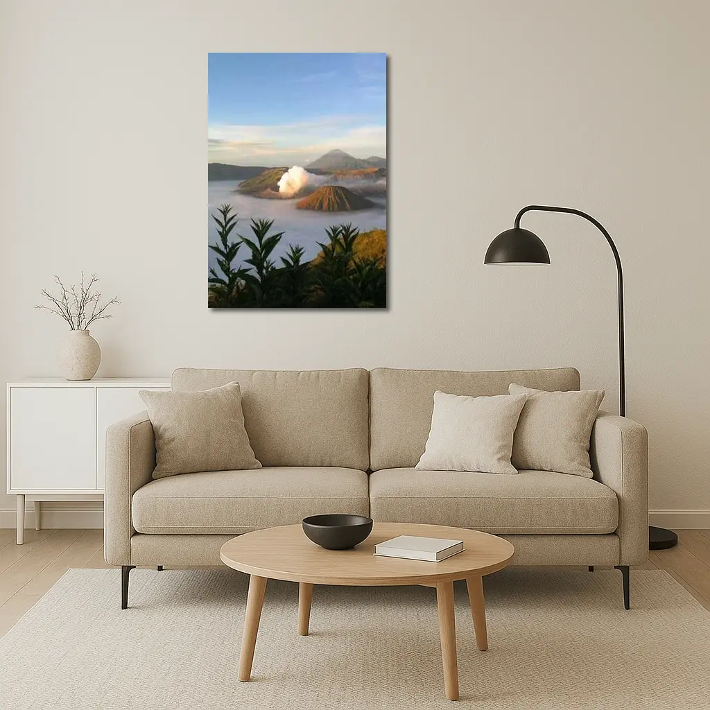 Mount Bromo Volcano Erupting Above Clouds Indonesia – Wall Art