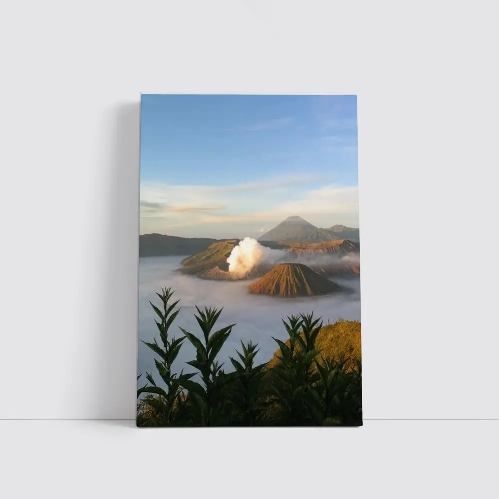 Mount Bromo Volcano Erupting Above Clouds Indonesia – Wall Art