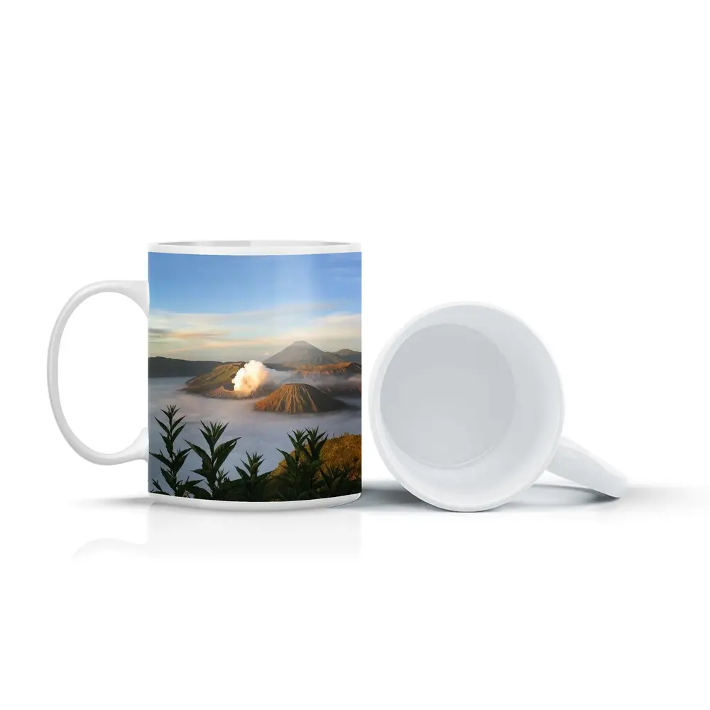 Mount Bromo Volcano Erupting Above Clouds Indonesia – Mugs