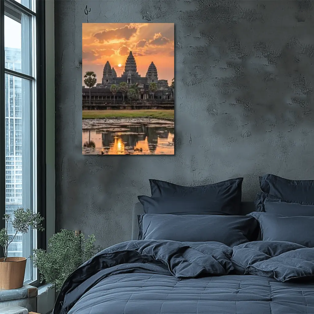 Angkor Wat Temple Sunset Reflection Cambodia – Wall Art