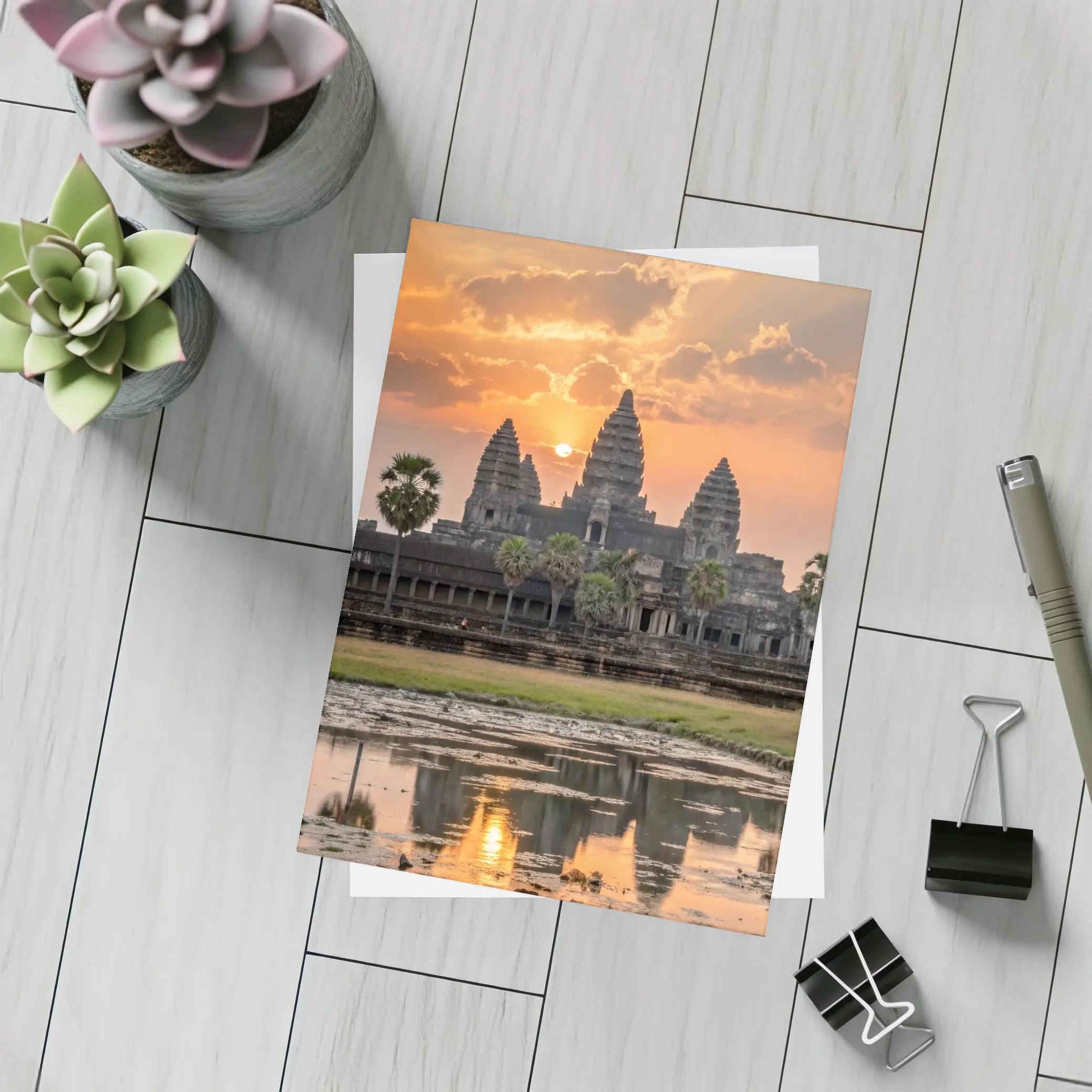 Angkor Wat Temple Sunset Reflection Cambodia – Postcards