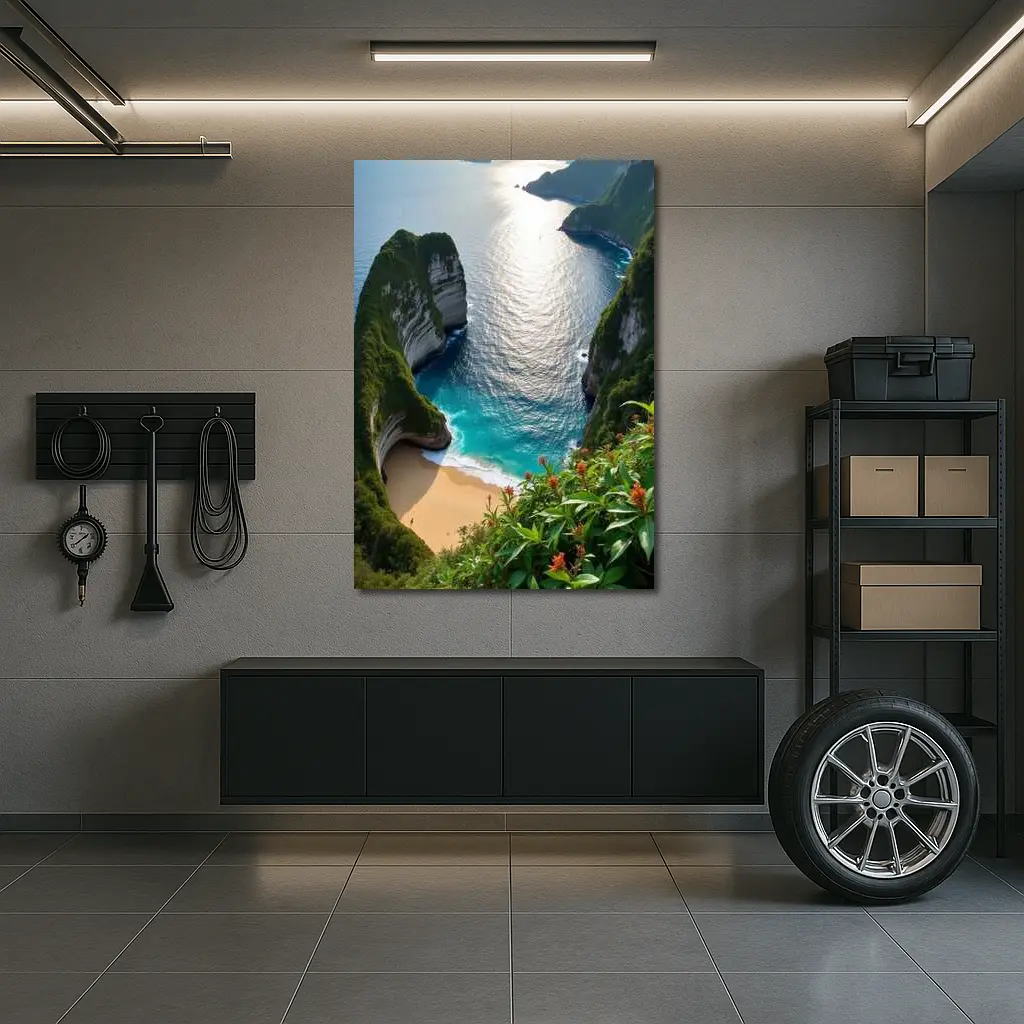 Tropical Cliffside Beach Turquoise Ocean View – Wall Art