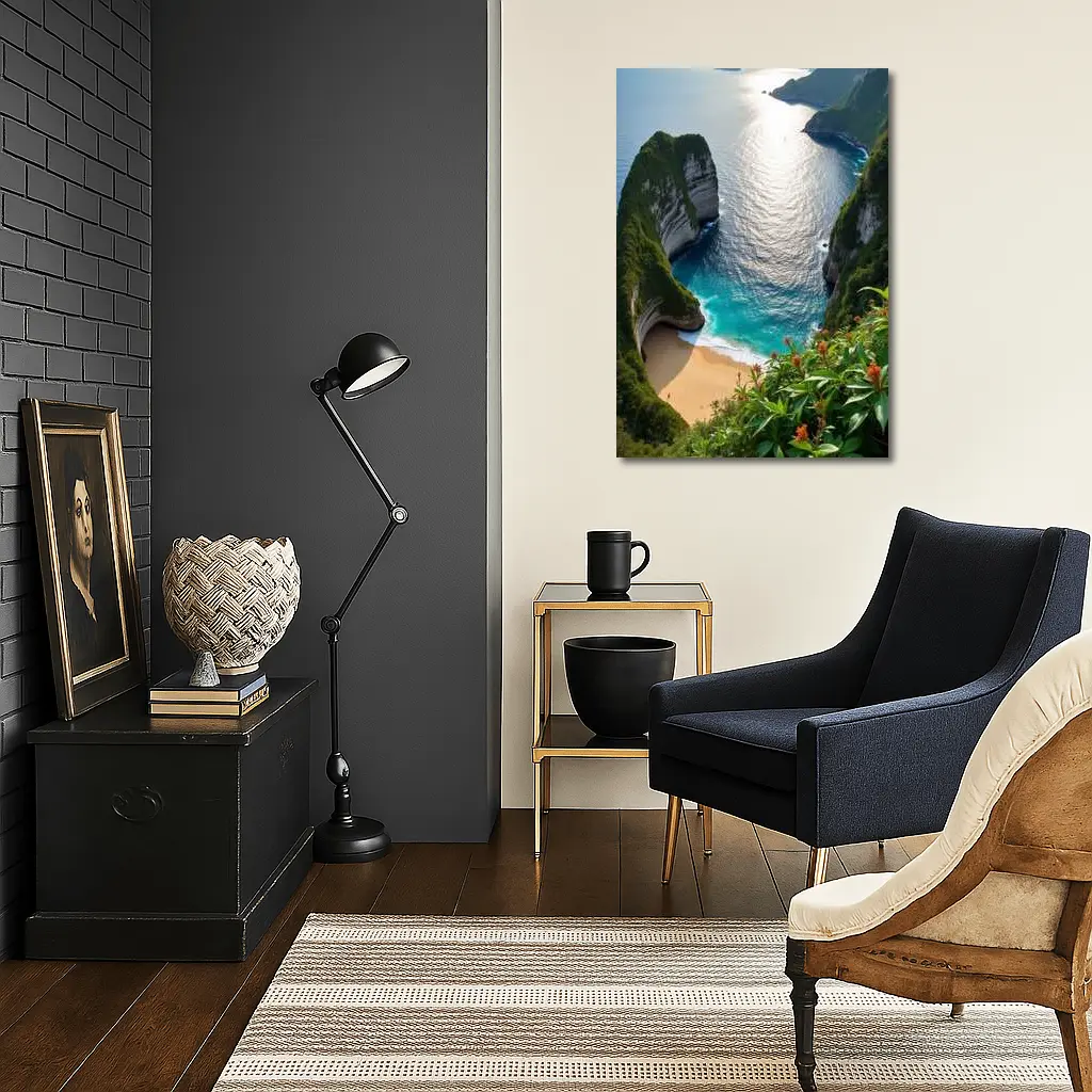 Tropical Cliffside Beach Turquoise Ocean View – Wall Art