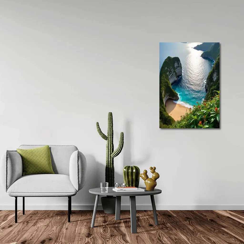 Tropical Cliffside Beach Turquoise Ocean View – Wall Art