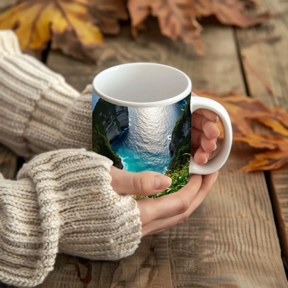 Tropical Cliffside Beach Turquoise Ocean View – Mugs