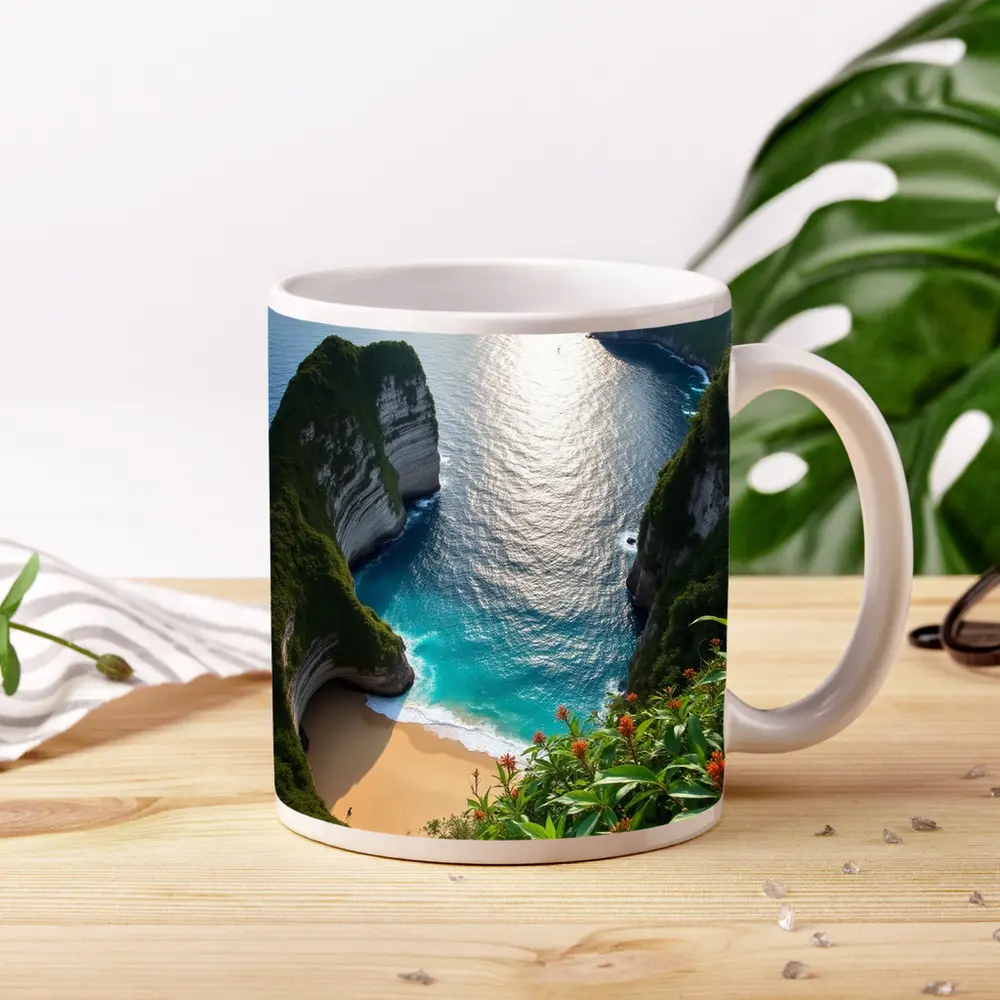 Tropical Cliffside Beach Turquoise Ocean View – Mugs