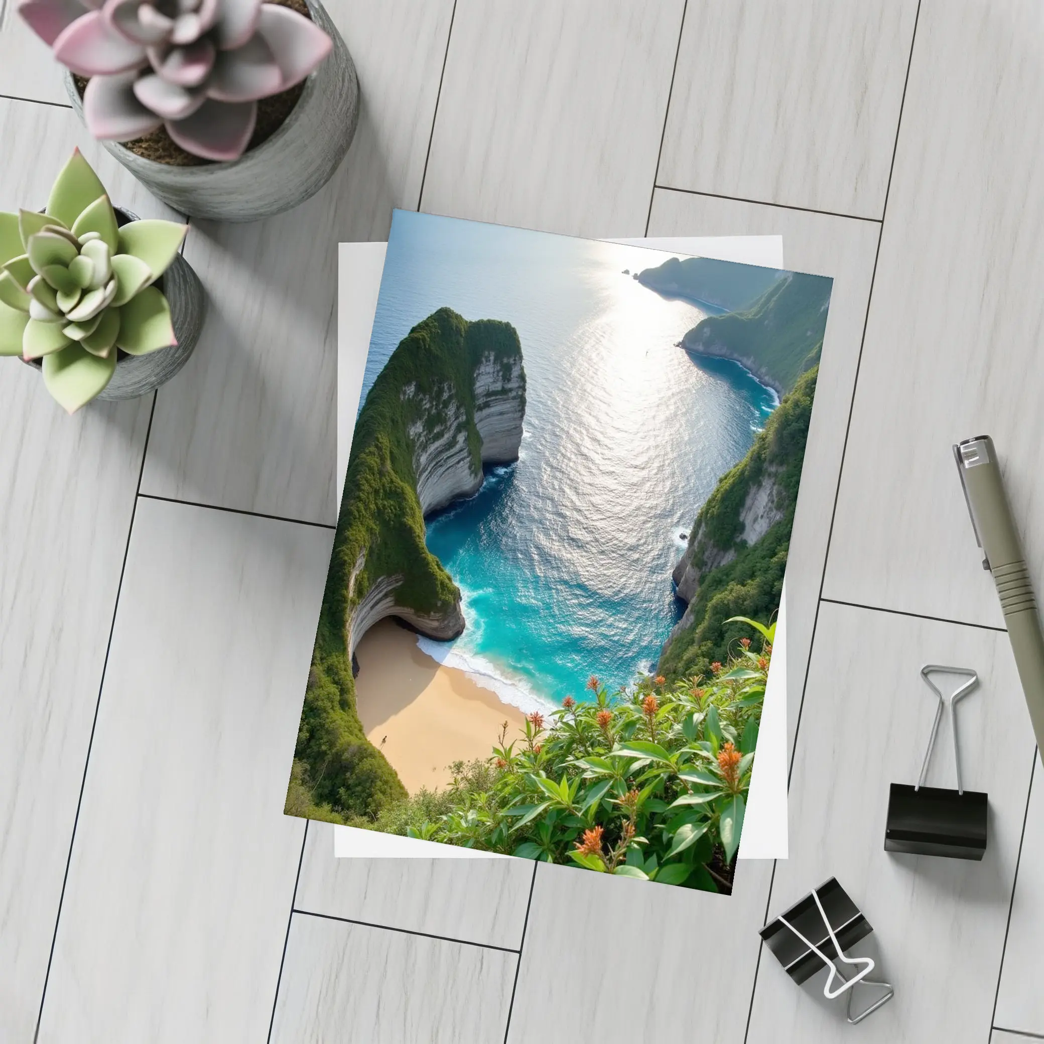 Tropical Cliffside Beach Turquoise Ocean View – Postcards
