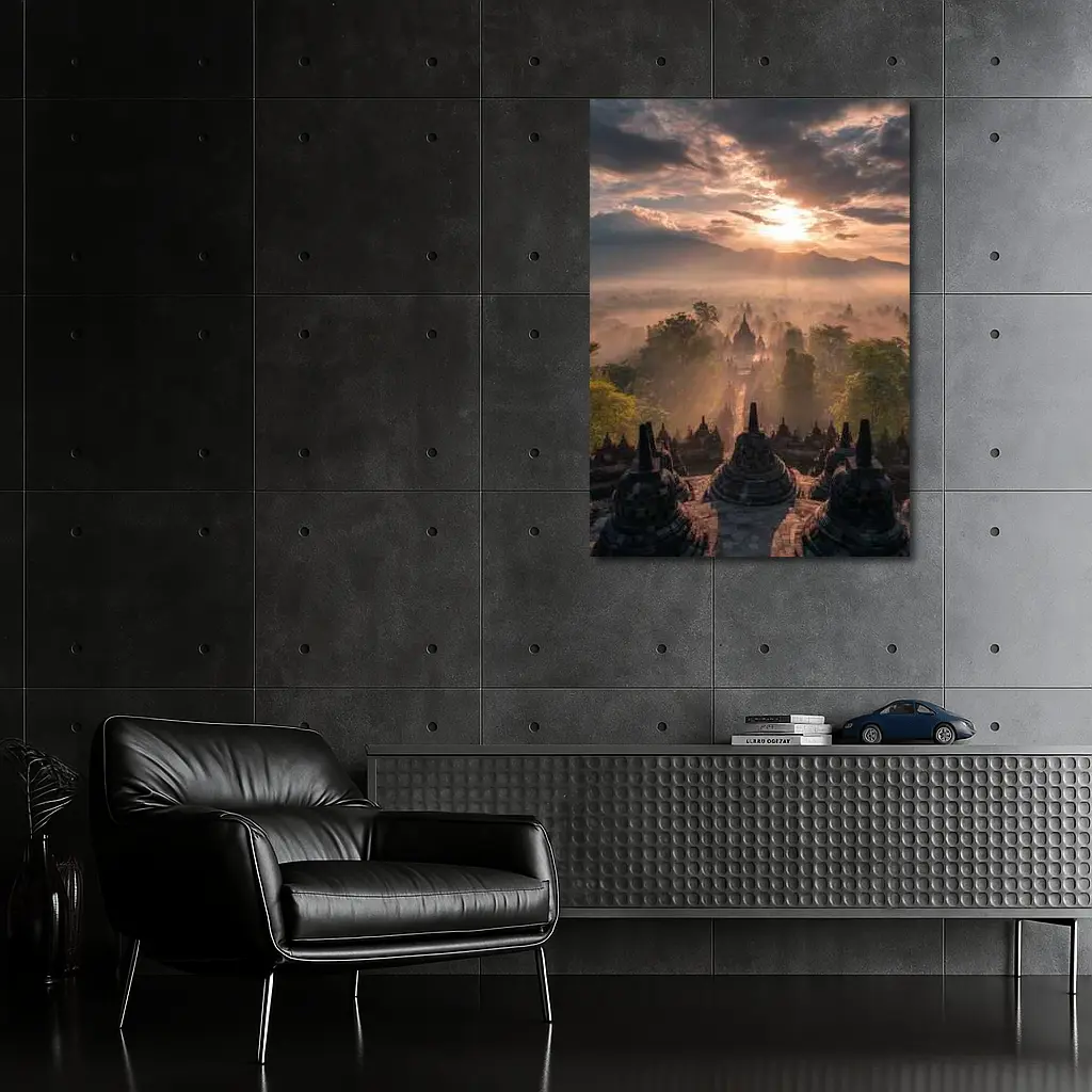 Borobudra Temple Sunrise Mist Indonesia – Wall Art
