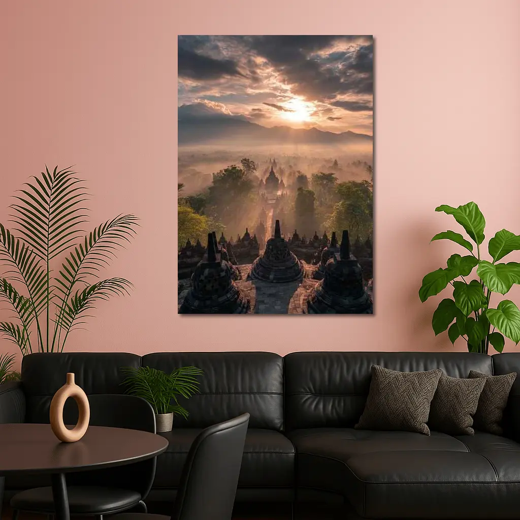 Borobudra Temple Sunrise Mist Indonesia – Wall Art
