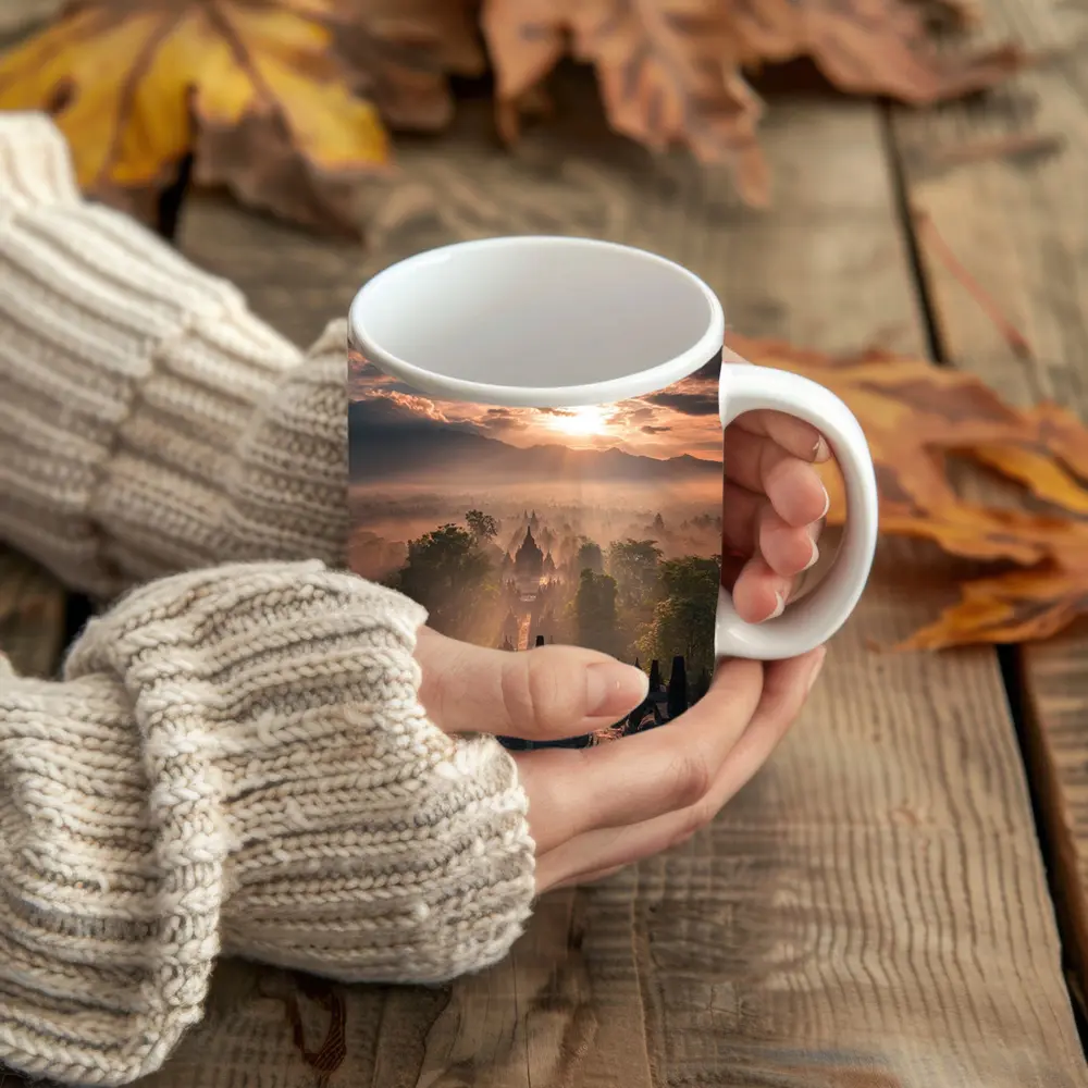 Borobudra Temple Sunrise Mist Indonesia – Mugs