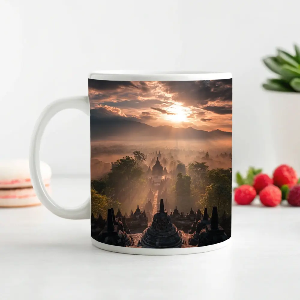 Borobudra Temple Sunrise Mist Indonesia – Mugs
