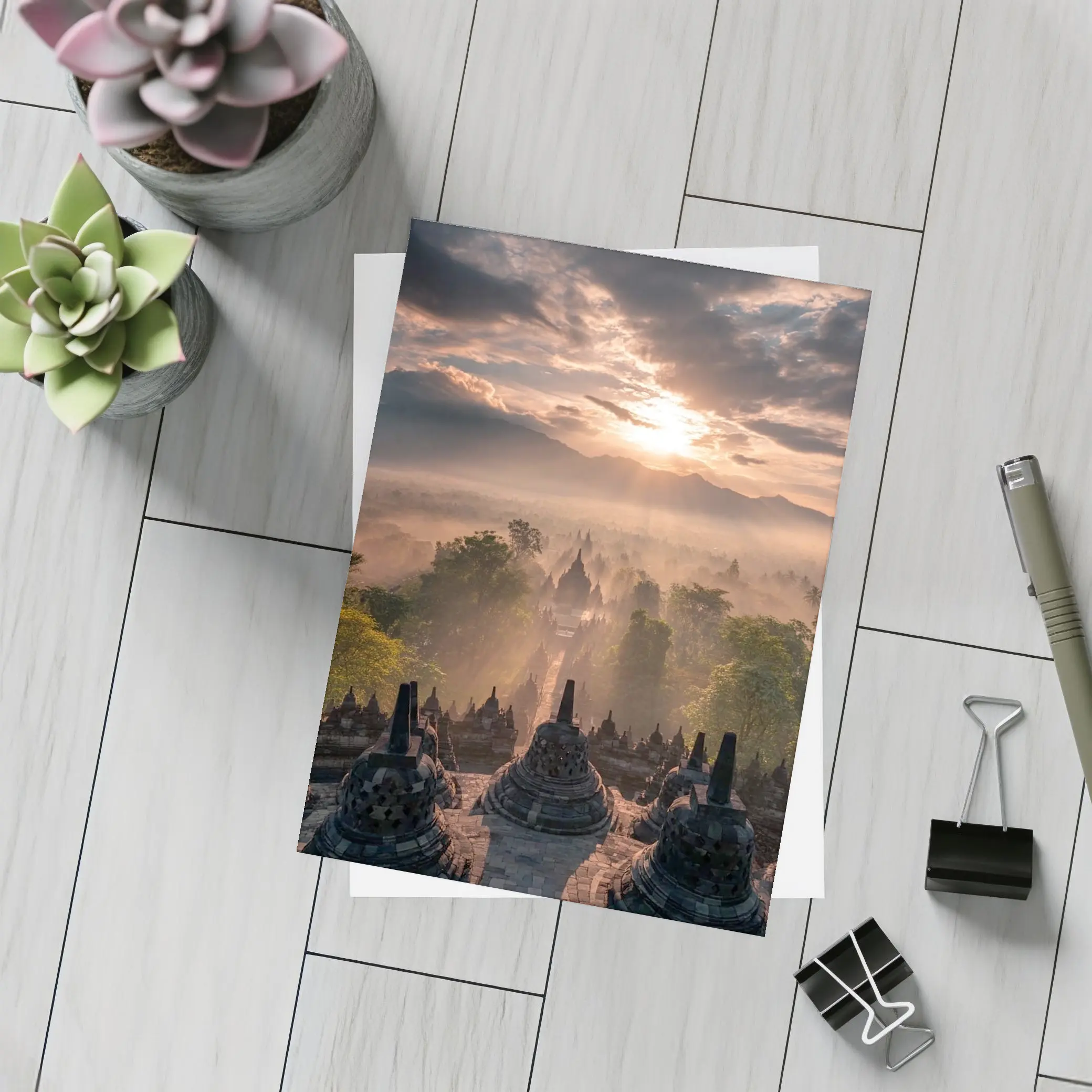Borobudra Temple Sunrise Mist Indonesia – Postcards