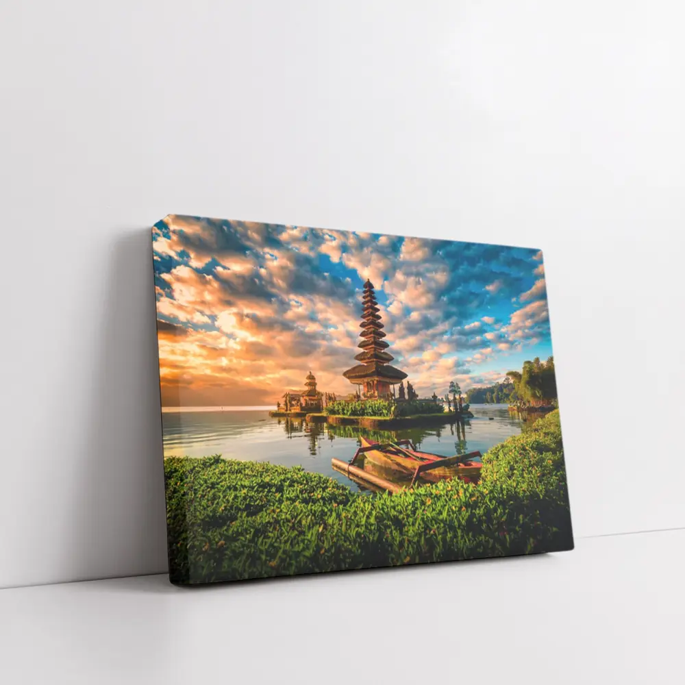 Bali Temple Lake Sunset Golden Sky – Wall Art