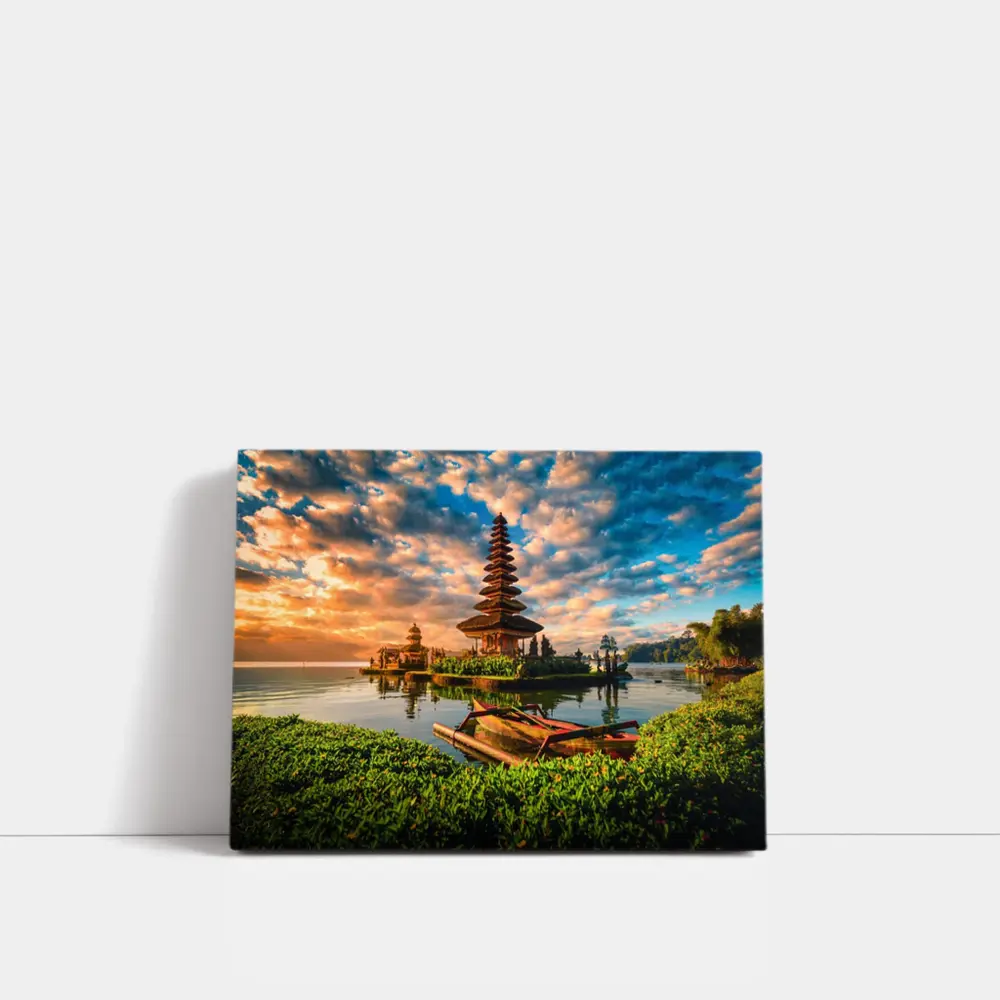 Bali Temple Lake Sunset Golden Sky – Wall Art