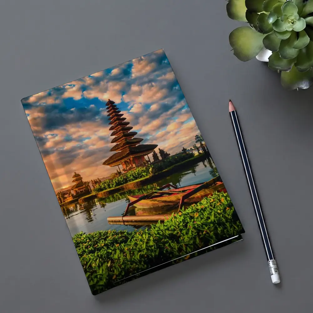 Bali Temple Lake Sunset Golden Sky – Notebooks