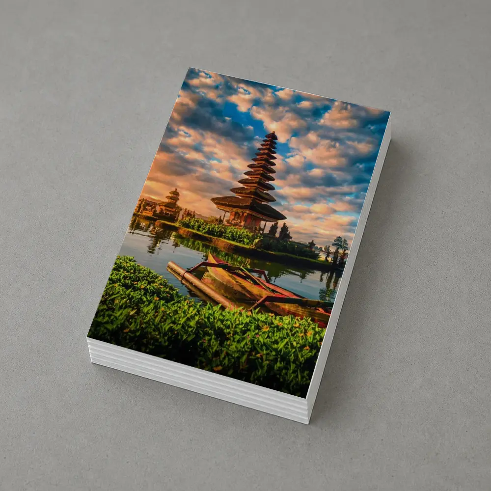 Bali Temple Lake Sunset Golden Sky – Postcards