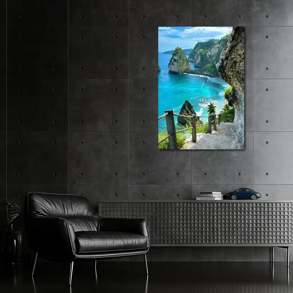 Tropical Cliffside Steps Leading To Ocean – Wall Art